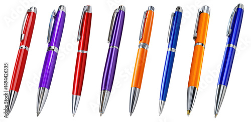Colorful retractable ballpoint pens set, PNG
