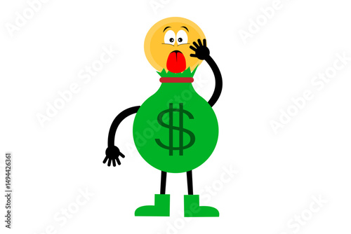 money sack character mockingly sticking out tongue