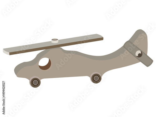 Wooden helicopter design with minimalist shapes and simple details