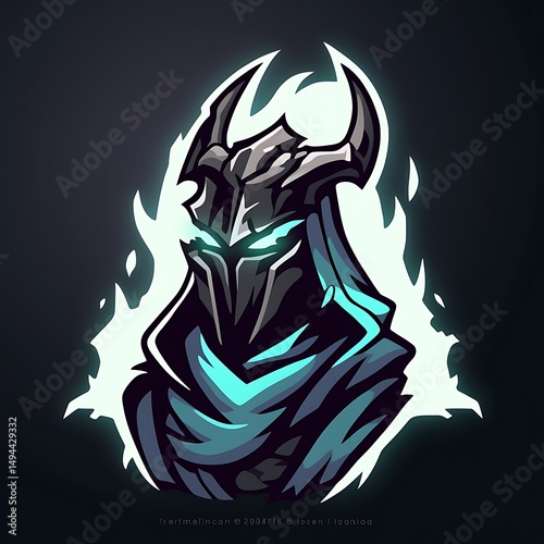 Dark knight engulfed in ethereal flames.