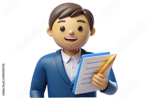 PNG Animated asian male character holding clipboard and pen