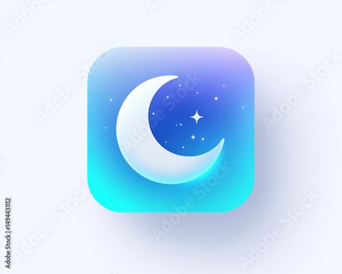 Crescent Moon Icon Design Serene Night App Symbol with Stars Dreamy Gradient Sky Sleep Aid