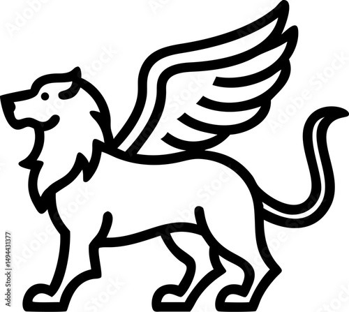 Black silhouette of a wild horse with wings, tattoo-style vector illustration featuring a stallion's mane and tail, designed as a symbol of nature and strength