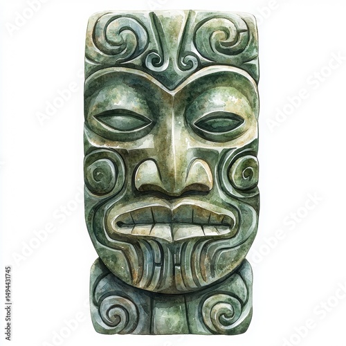 Intricate Green Stone Carving with Abstract Swirl Patterns