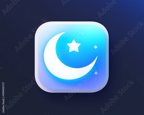 Dreamy Night Crescent Moon Stars Icon on Blue Gradient Backdrop Sleep Goodnight Wishes Nighttime