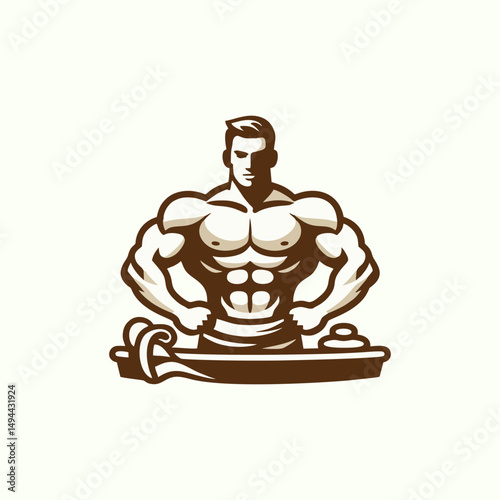 Bodybuilder spa treatment design with muscular man in sauna massage therapy skincare fitness grooming rejuvenation relaxing masculine wellness aromatherapy muscle therapy for vitality and strength