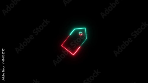Glowing price tag icon animation. price tag neon line art - simple line art of price tag.