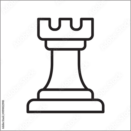 Rook chess piece with cog gear icon. Icon symbol of strategy, setting, fortress, defense,. Thin line icon. Vector illustration.