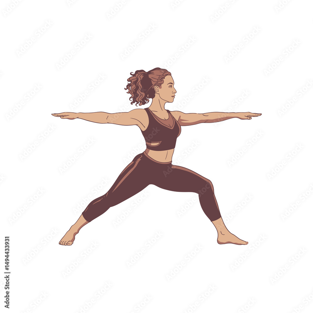 Obraz premium Vector art of Woman in warrior two yoga pose isolated on white background