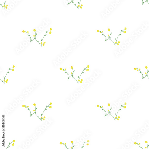 Seamless floral pattern with small yellow flowers on a white background