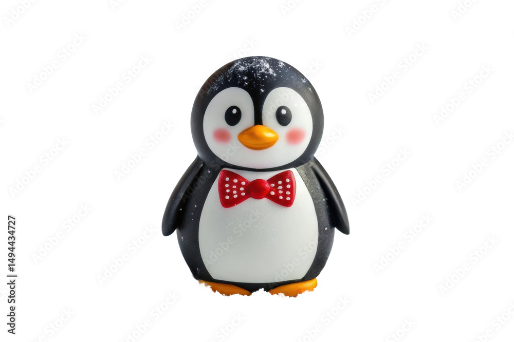 Obraz premium PNG Cute penguin figurine with red bow tie on white background