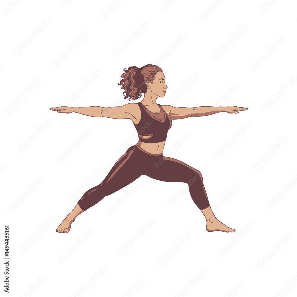 Obraz premium Vector art of Woman in warrior two yoga pose isolated on white background