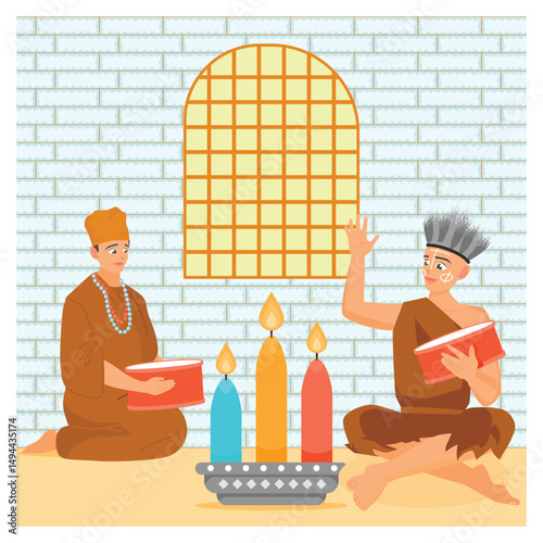 A Traditional Cultural Voodoo Ritual with Candles and Traditional Clothing.