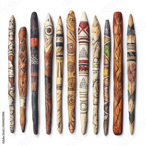 Handcrafted Wooden Sticks with Intricate Patterns and Designs