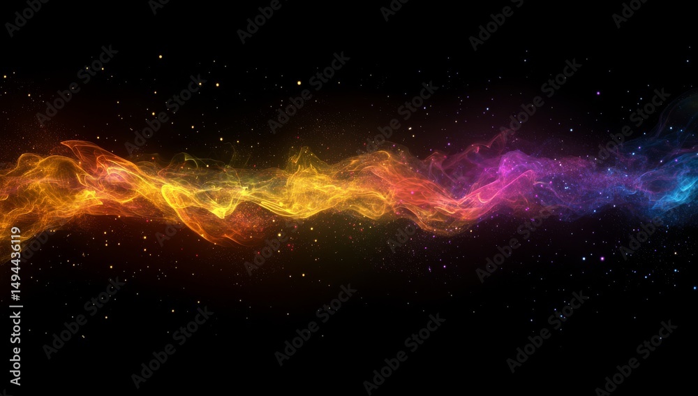 Obraz premium Colorful abstract cloud of smoke or dust on a black background. Abstract colorful powder splash, space galaxy, and cosmic nebula concept. 