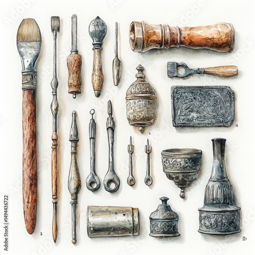Vintage Artisanal Tools and Utensils in a Fine Arrangement