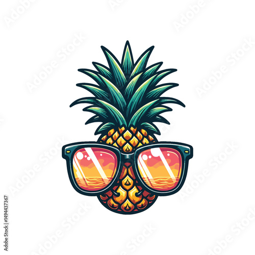 summer pineapple clipart, Sunglasses, ,sweet summer time, juicy fruits, vector illustration, icon set, summer fruits clipart, holiday graphics, tropical, vacation,
