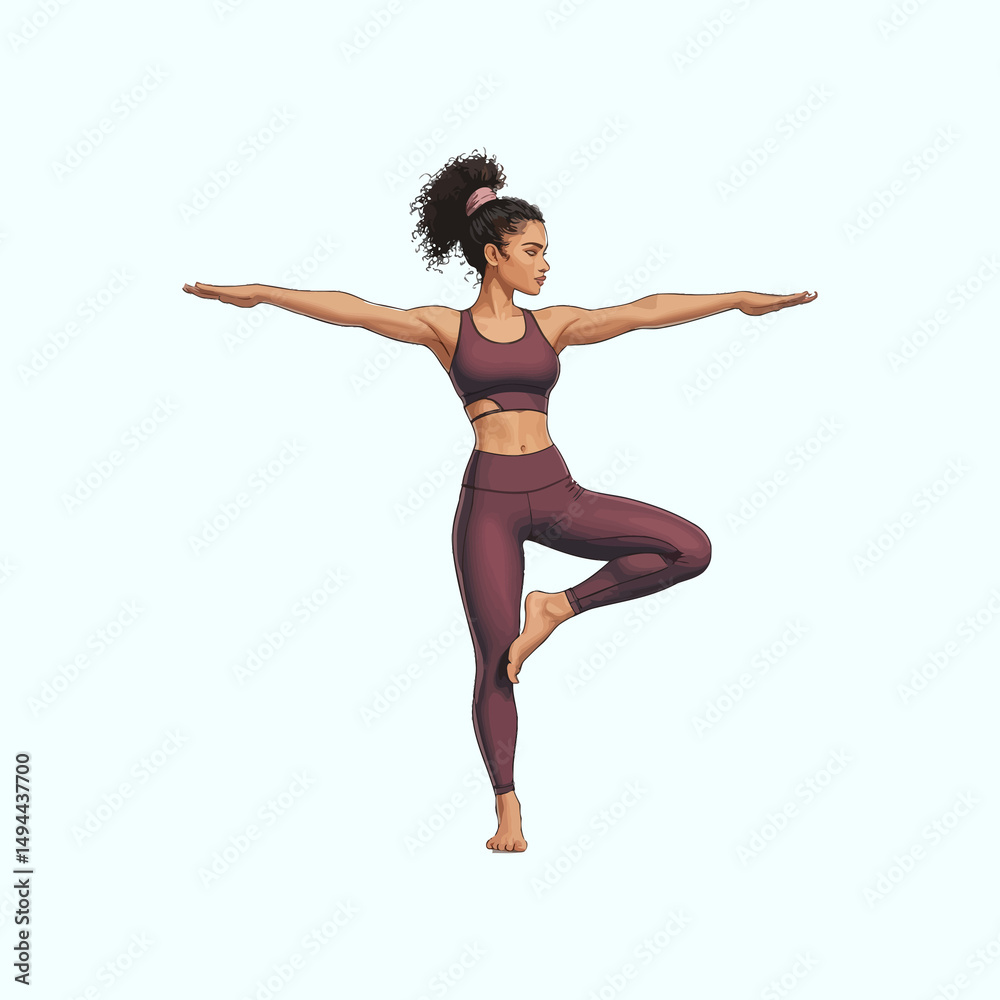 Obraz premium Vector art of Illustration of a woman in tree yoga pose isolated on white background