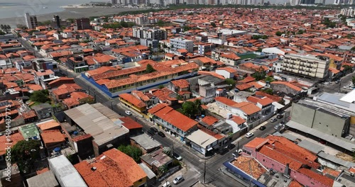 Aerial view of Sao Luis cityscape with skyscrapers at background ibn Brazil. photo