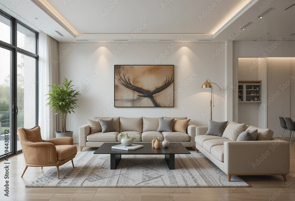 Fototapeta premium Modern Living Room Interior with Stylish Comfortable Sofa