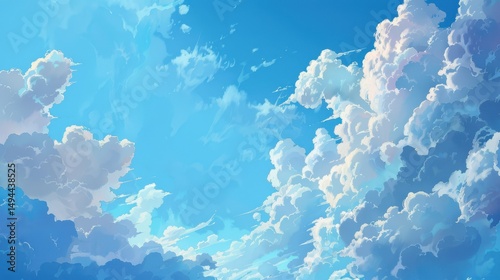 A serene sky view with fluffy white clouds scattered across a bright blue expanse on a sunny day
