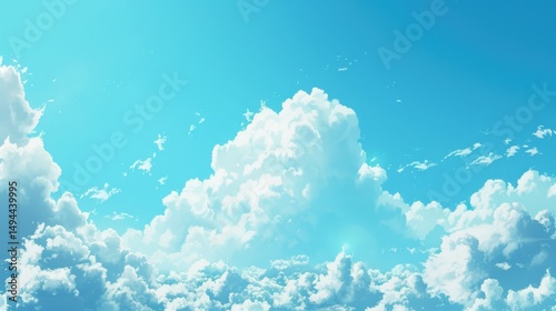 A picturesque view of fluffy white clouds floating against a brilliant turquoise blue sky backdrop scene