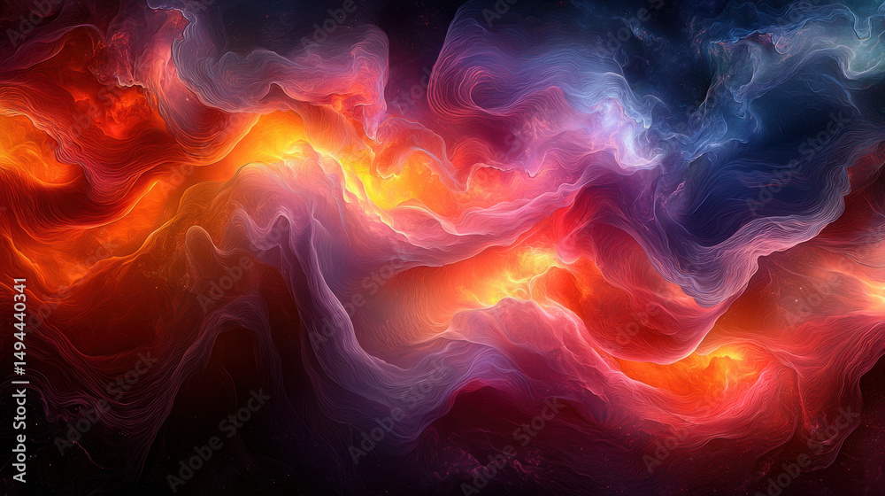 Fototapeta premium A swirling vortex of vibrant hues and intricate patterns, a digital canvas where lines and forms dance in an abstract ballet, evoking a sense of boundless imagination and creative energy 