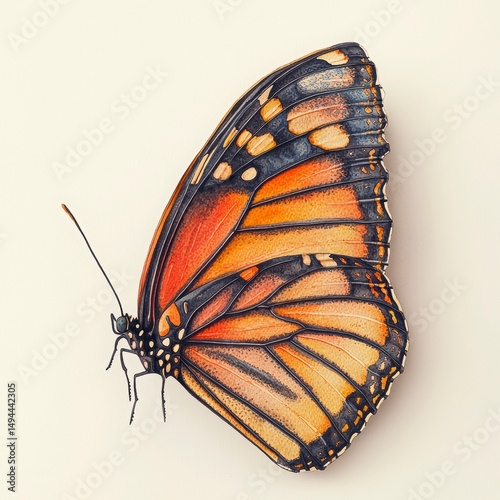 Detailed Illustration of Monarch Butterfly Wing in Vibrant Colors