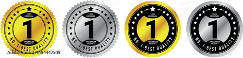 number 1 best quality badge icons in gold and silver with stars and round design used for top rated product labels	