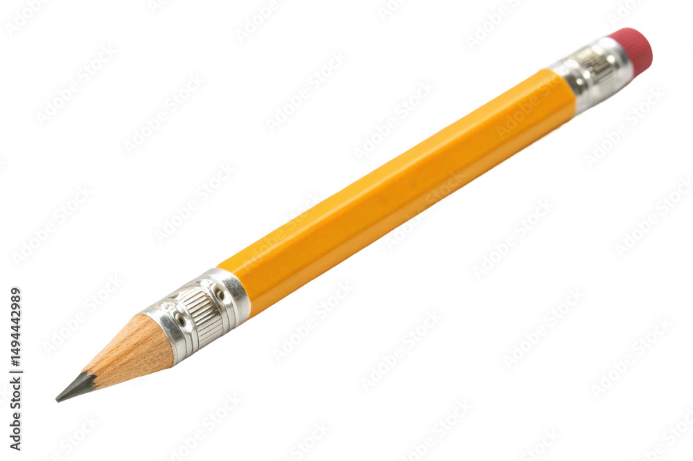 PNG Yellow wooden pencil with pink eraser on white background PNG Yellow wooden pencil with pink eraser on white background