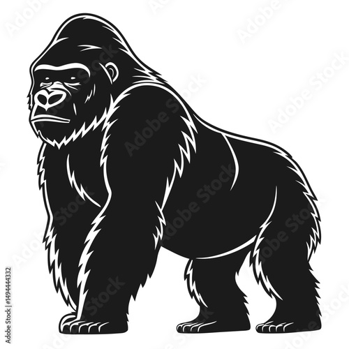 Powerful Gorilla Silhouette Standing Strong in Black and White