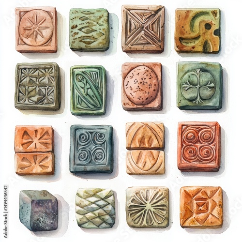 Varied Decorative Tiles with Intricate Patterns and Textures