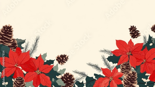 Christmas Poinsettia   Pine Cone Border Design