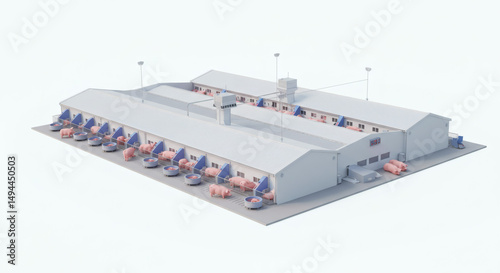 Visualization of industrial pig farm facility showcasing animal husbandry practices