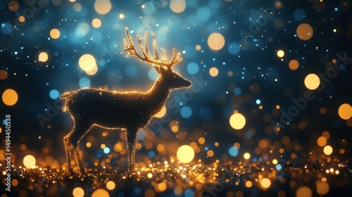 Magical Golden Reindeer  Festive Winter Sparkle