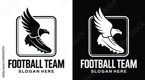 Football Team Emblem Bold Black Cleat Wing Symbol for Sports Clubs and Speed Training Programs