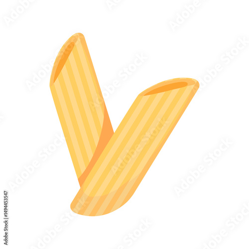 Close-Up of Two Raw Penne Pasta Pieces Isolated on White Background for Culinary and Food Photography