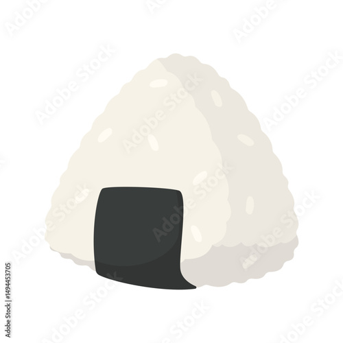 Minimalist Illustration of a Traditional Japanese Onigiri Rice Ball with Seaweed Wrap on White Background