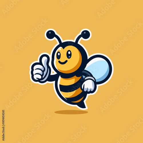 Cute cartoon Mascot Bee vector illustration cheerful yellow honey bee character for kids mascot logo branding education product packaging marketing and social media design