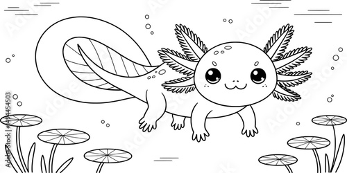 Adorable cartoon axolotl coloring page aquatic animal illustration