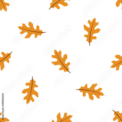 Seamless autumn leaves pattern background, oak foliage design, vector