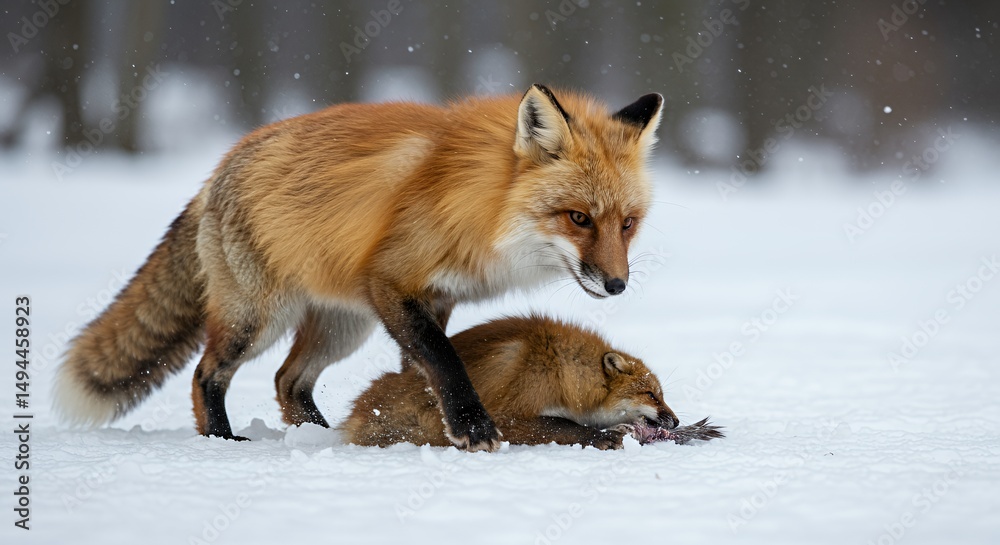 Fototapeta premium Red Fox Family Winter Hunt