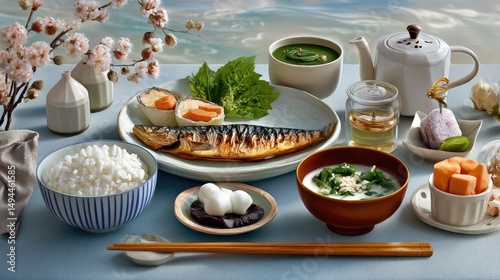 Savory and Sweet Japanese Breakfast Spread on a Table Setting