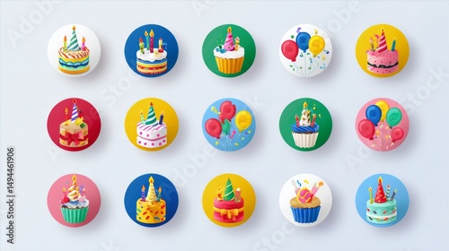 Colorful Birthday Cake Vector Set with Unique Illustrations