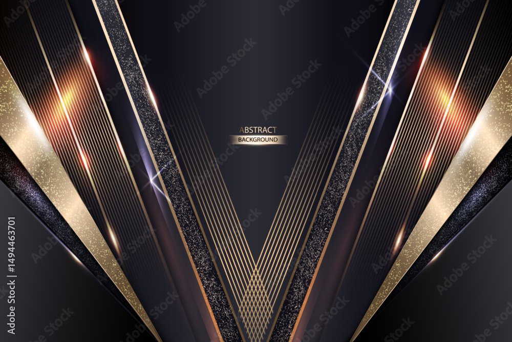 Obraz premium Luxury Black and Soft Gold Abstract Background With Shiny Lines Curved