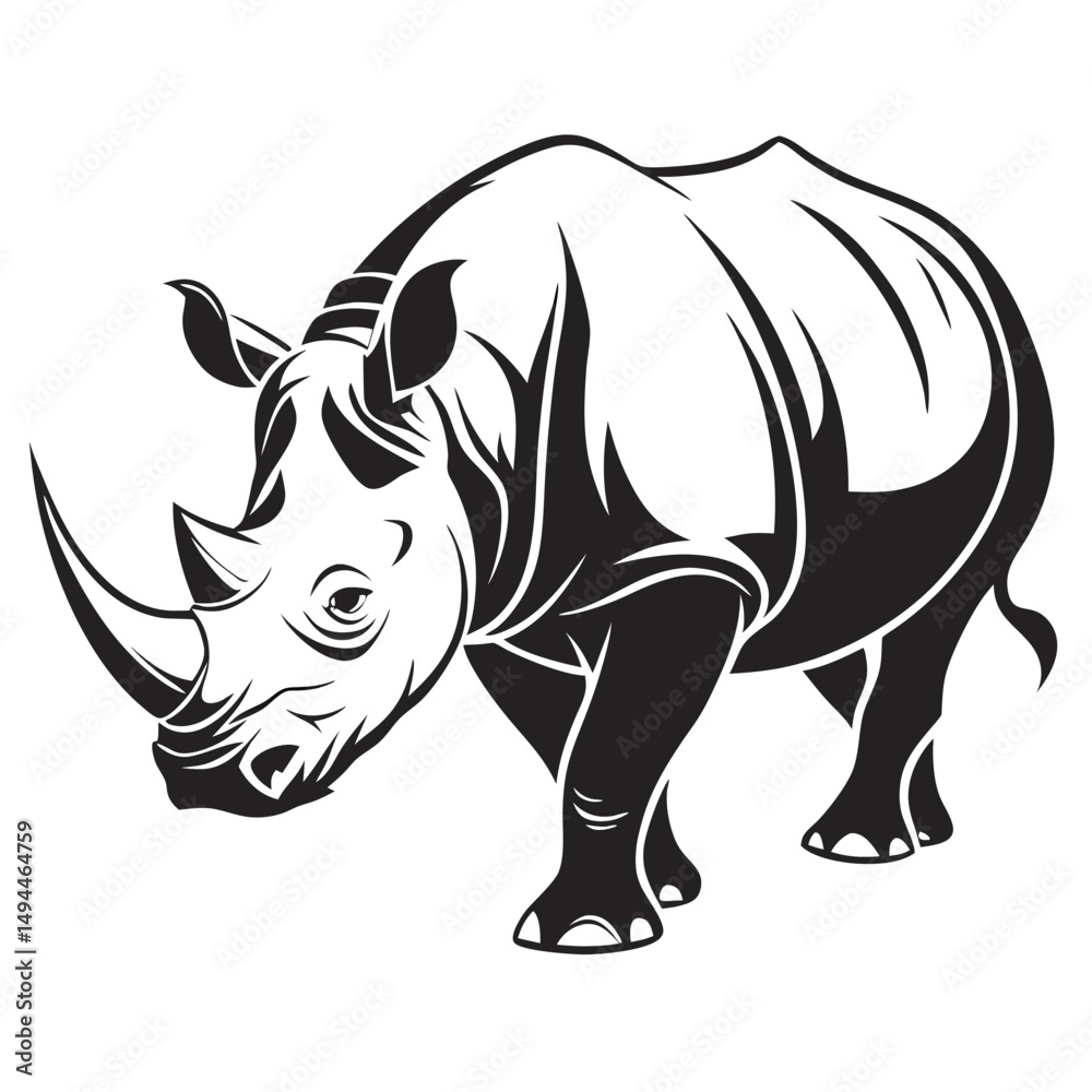 Fototapeta premium Rhinoceros Isolated, Monochrome with Black and White Design Style