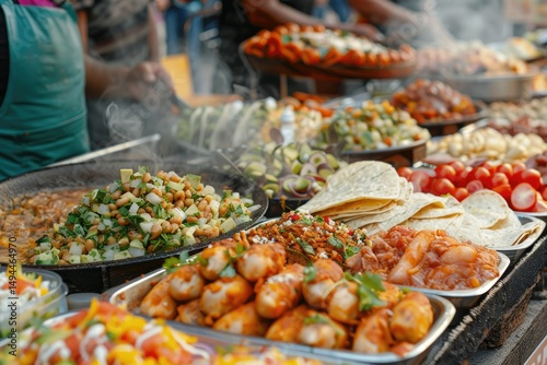 Vibrant Color Picture of Bright and Busy Mexican Food Street Market