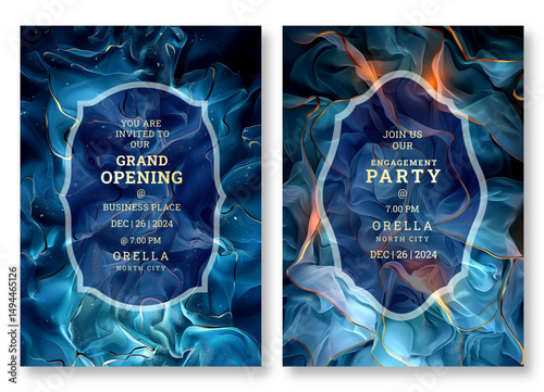 Wedding invitation template, business brochure template, flyer design, universal background, versatile vector background, creative brochure template, blue party invitation template