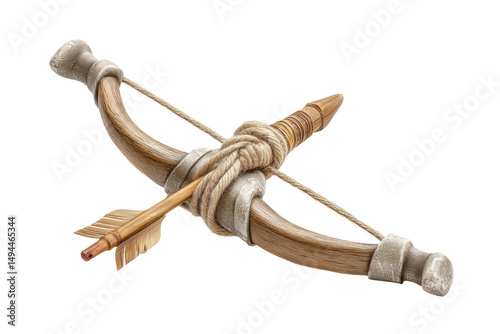 PNG Rustic wooden crossbow with arrow and rope detailed close-up