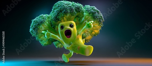 Playful Cartoon Character with Vibrant Broccoli Stem Design